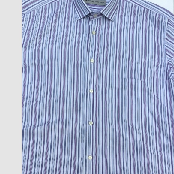 ETRO blue & purple striped cotton shirt  Sz 17-43 made in Italy 🇮🇹 - Picture 4 of 10